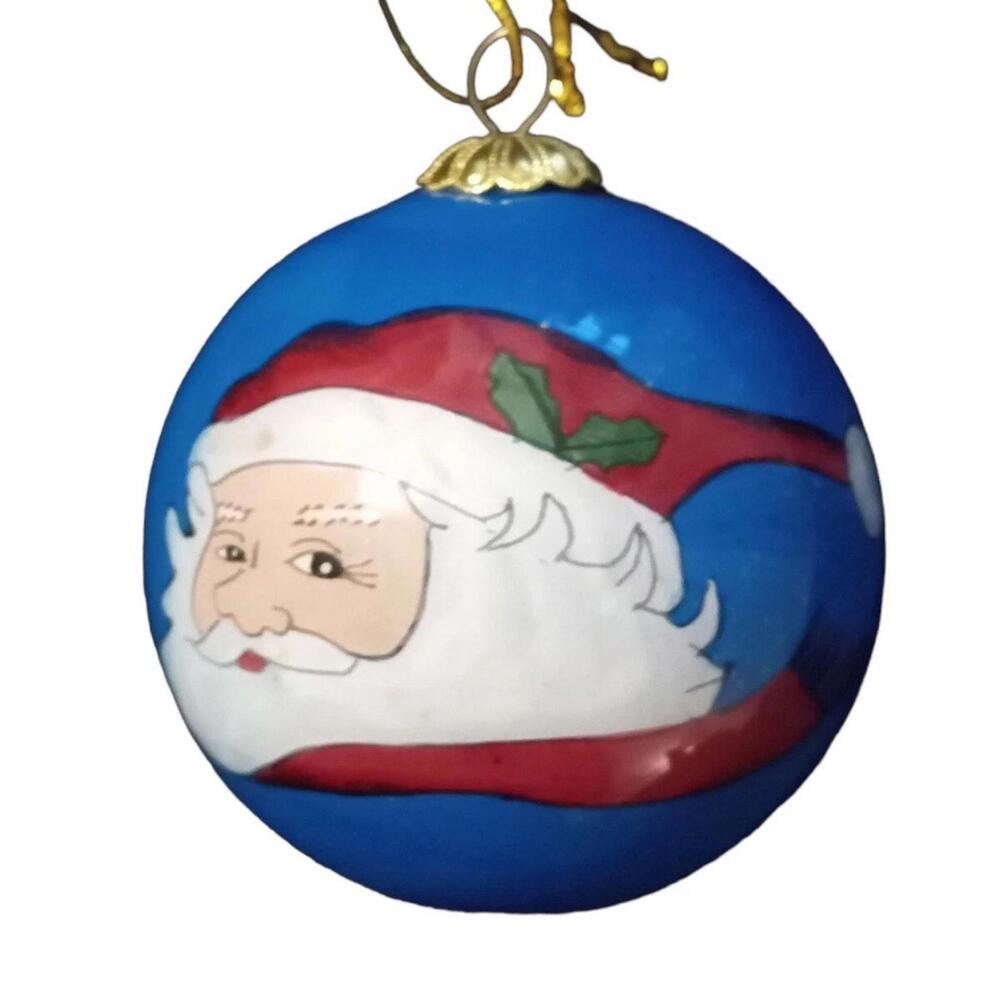 Pier One ~ Li Bien Holiday Christmas Ornament Santa  Reverse Hand Painted Glass